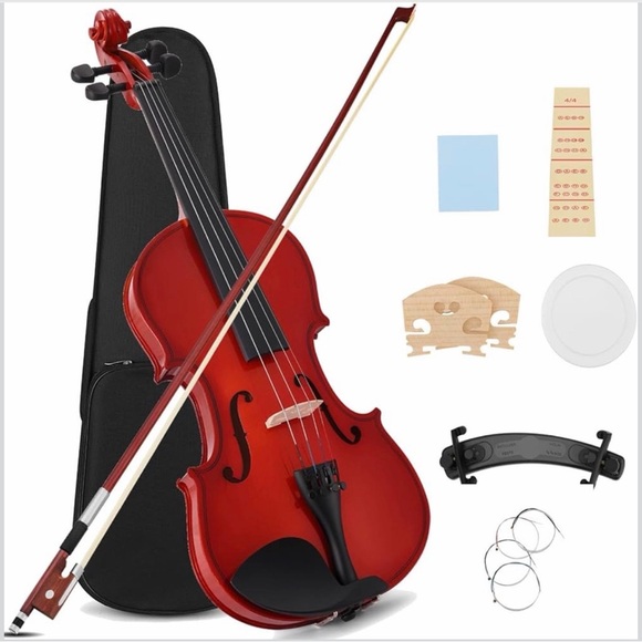 4/4 Acoustic Violin Set Brown Polished Hand Carved Beginner w/ Case Bow Rosin